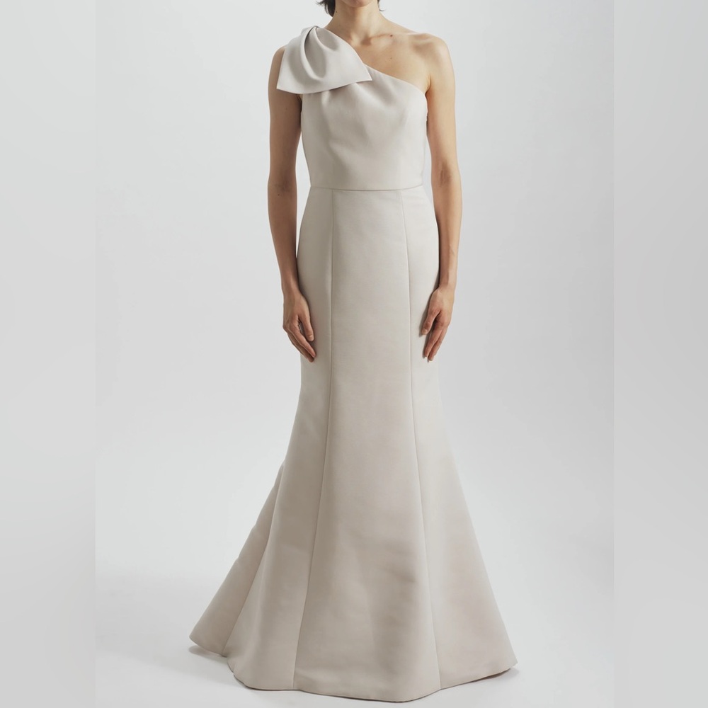 Amsale Sierra GB199 Champagne One-Shoulder Cream Gown Bridesmaid Dress Sz 12 NEW